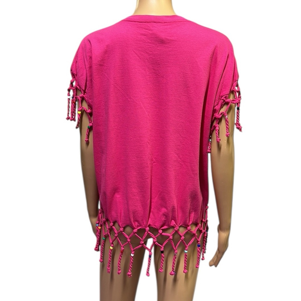 Antigua West Indies Beaded Fringed Pink Caribbean Pink Graphic Tee Womens XL - Picture 7 of 14